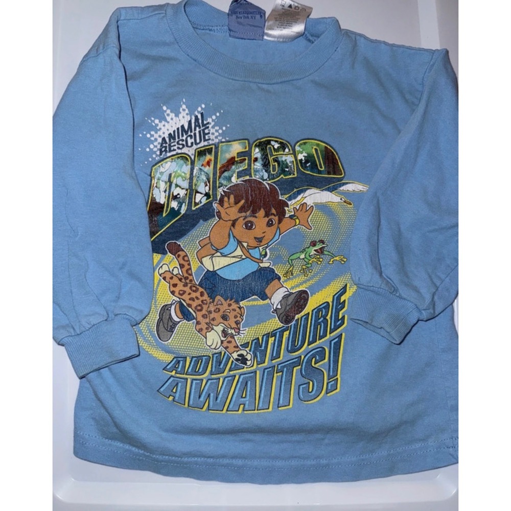 Vintage 2005 Go Diego Go Nickelodeon Long Sleeve Shirt Light Blue Kids 2T